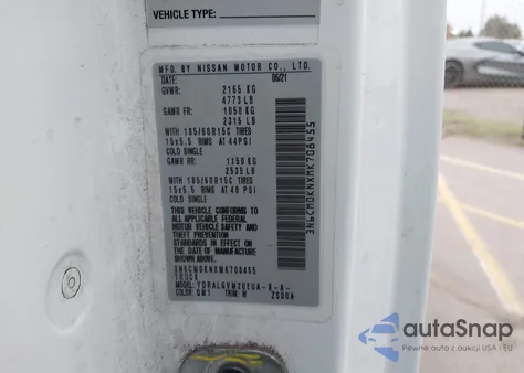 2021 Nissan Nv200 Cargo Sv Xtronic Cvt z USA, uszkodzony, nr VIN 3N6CM0KNXMK708455